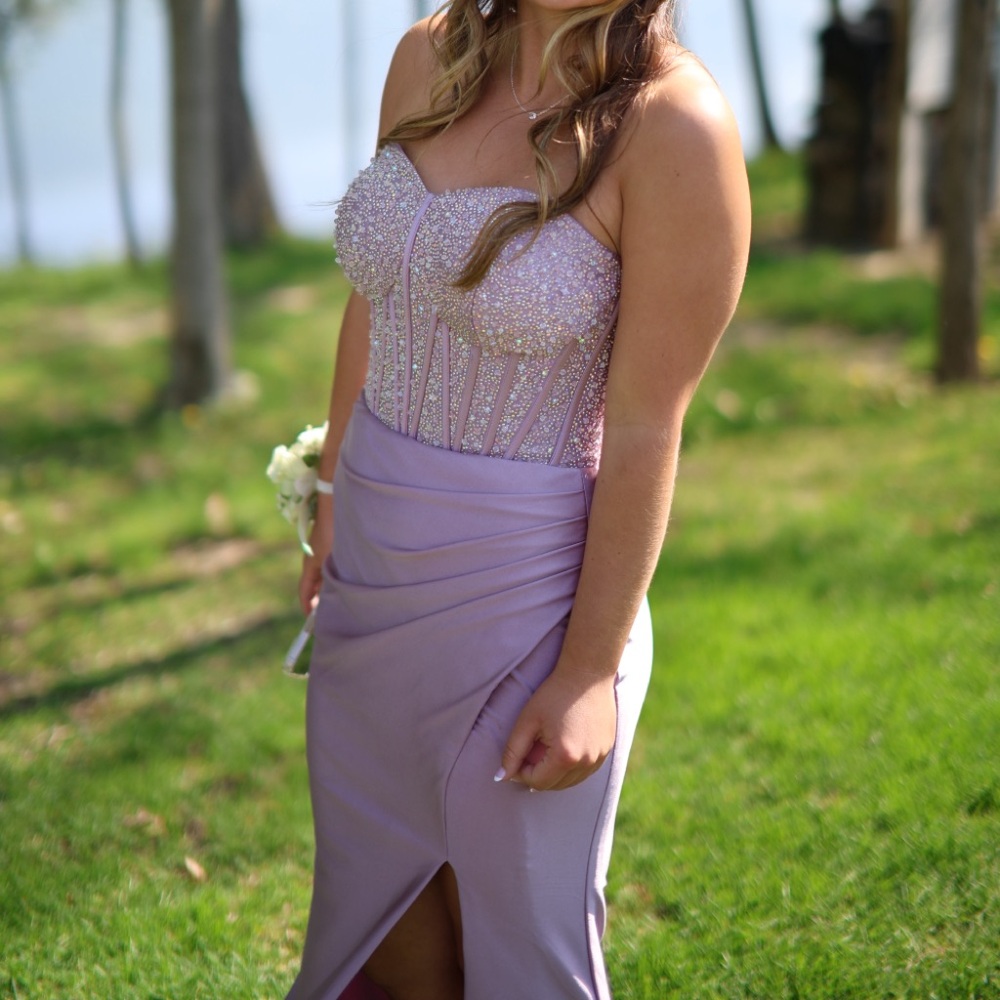 ellie wilde Lilac Beaded Corset Prom Dress - Picture 3 of 7